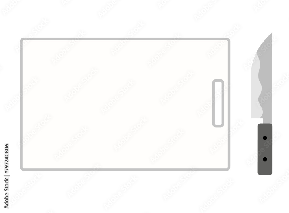 シンプルなまな板と包丁のイラスト シンプルなまな板と包丁のイラスト