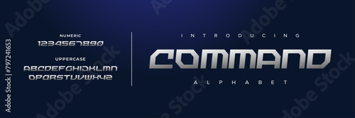 Command Creative simple modern urban alphabet font. Digital abstract futuristic, logo, music, sport, minimal technology typography. Simple numeric vector illustration