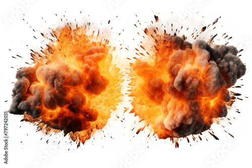 Set of Dramatic Bomb explosions PNG Detonation Debris isolated on white and transparent background - Destruction Shock wave Missile Warhead Movies Assets photo