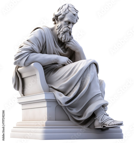 Full body marble statue of philosopher PNG isolated on white and transparent background - ancient wisdom greek philosopher thinker sculpture museum  roma Concept