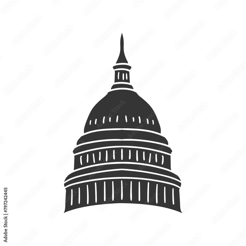 Capitol Dome Icon Silhouette Illustration. Washington DC Vector Graphic Pictogram Symbol Clip Art. Doodle Sketch Black Sign.