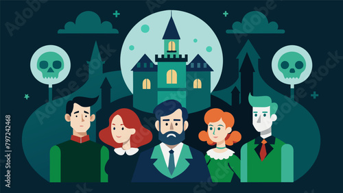 With each member bringing unique skills and perspectives the team worked together to uncover the truth behind the haunted mansion escape room.. Vector illustration