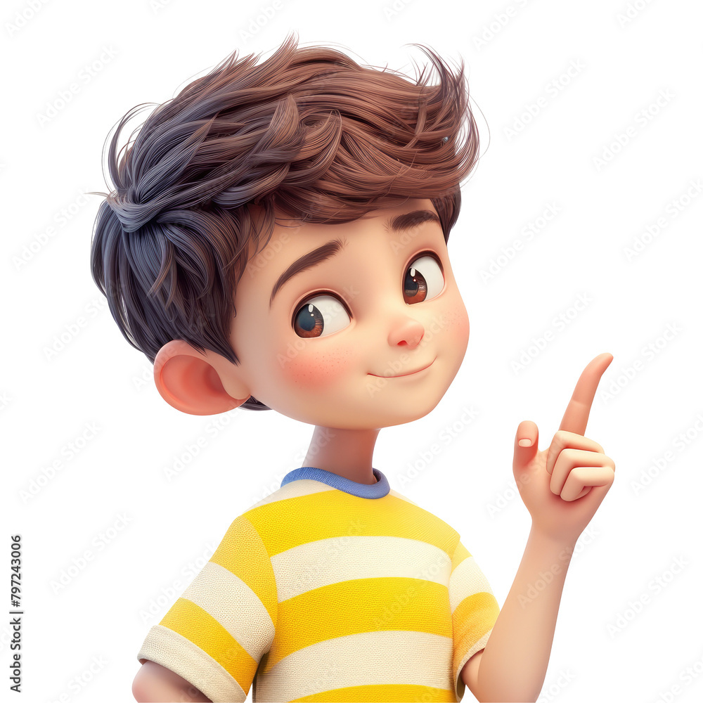 A young cartoon man is depicted standing with his finger to the side captured in a portrait against a transparent background A young cartoon man is depicted standing with his finger to the side captured in a portrait against a transparent background