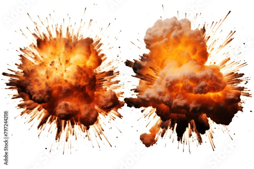 Set of Dramatic Bomb explosions PNG Detonation Debris isolated on white and transparent background - Destruction Shock wave Missile Warhead Movies Assets