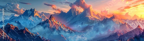 Stunning views of mountains captured in low-poly style  designed using AI technology