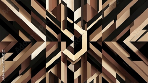 Abstract cubist artwork with brown, black and beige color style and eye-catching shapes, amazing details, super quality and vibrant colors photo