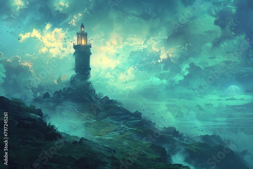 Imaginary scenery featuring a historic turret in a digital artwork.