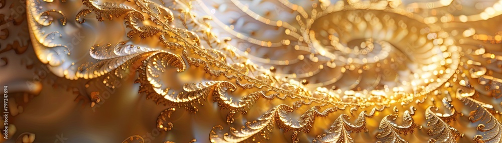 Ethereal golden spirals radiate outward, reminiscent of a galaxy Ethereal golden spirals radiate outward, reminiscent of a galaxy