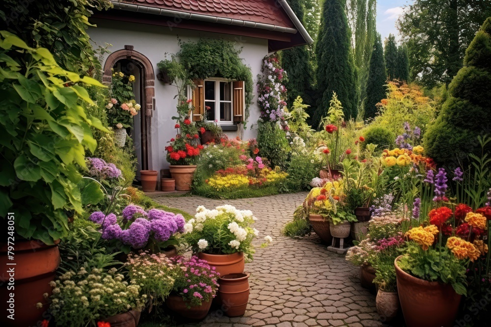 Gardener backyard flower house.