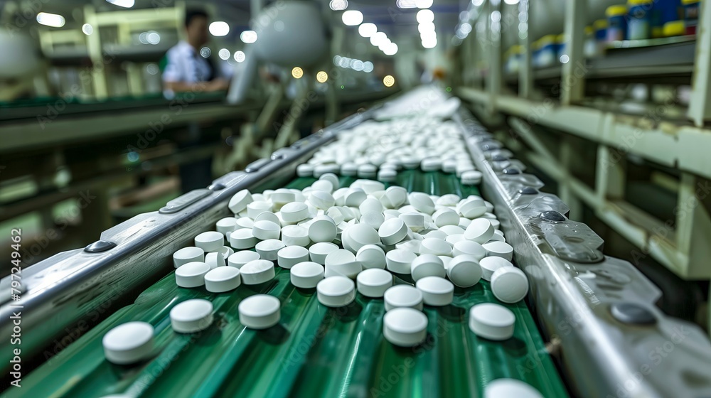 Fototapeta premium Tablet Inspection on Pharmaceutical Line