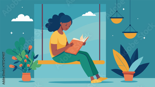 A woman sits on her porch swing journal in hand as she reflects on her day and uses her artistic talents to create a visual representation of her.