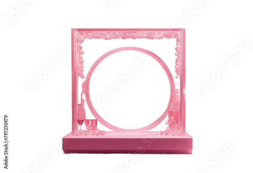 Abstract surreal scene empty stage square podium arch pink pastel background glass beads water Pedestal cosmetic beauty product packaging mockups poduim empty scene dais product square shadow