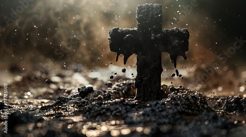 ash wednesday christian cross symbol marked with ash conceptual religious illustration photo