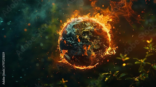 burning earth engulfed in flames conceptual image of global warming and environmental crisis digital art