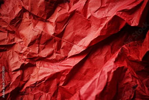 Close-up of crumpled red paper texture photo