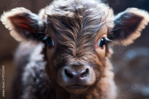 Close-up of a Cute Fluffy Calf Looking at the Camera