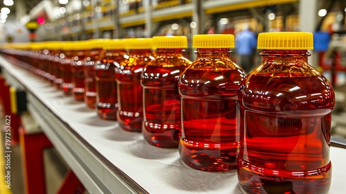 Cough Syrup Bottles in Production Line
