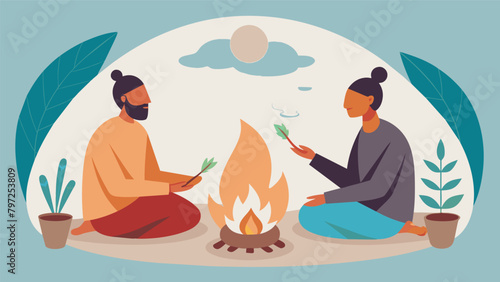 Two men sit in a traditional sweat lodge cleansing their bodies and minds through the healing power of steam and sacred herbs..