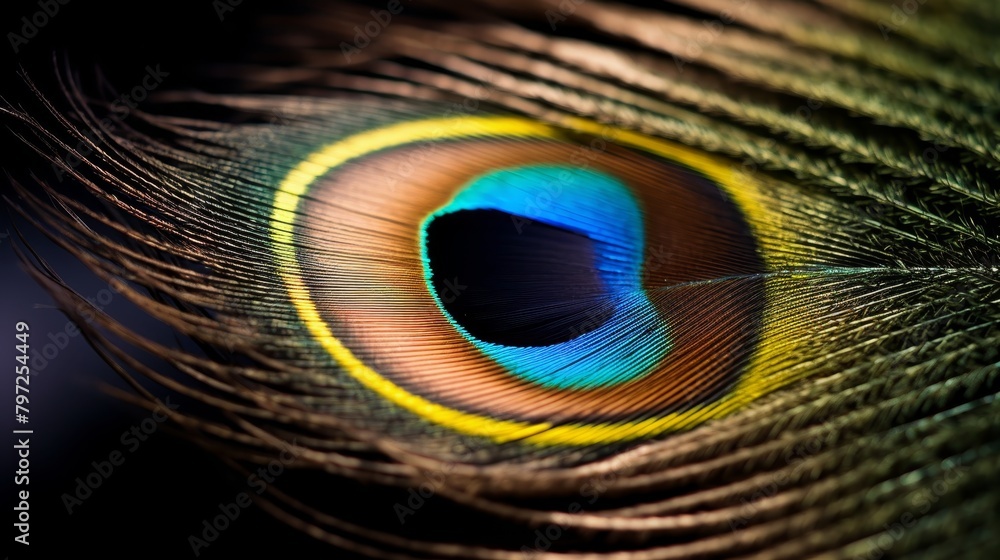 Fototapeta premium Close-up of a Peacock Feather Showing Vibrant Colors
