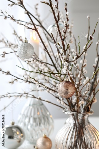 Elegant Christmas Decoration with Baubles on Twigs