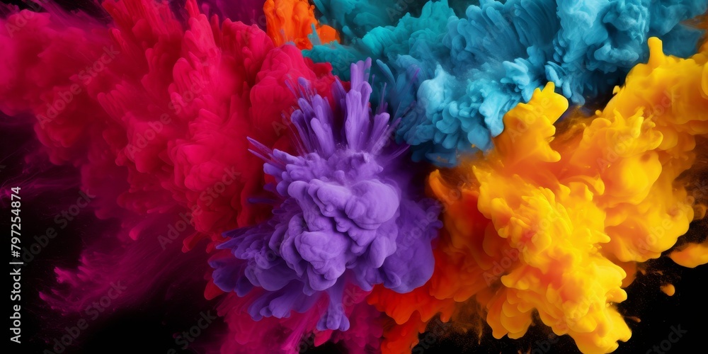 Vibrant explosion of colored inks in water Vibrant explosion of colored inks in water