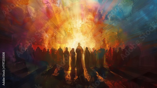devoted followers of jesus christ worshipping together spiritual digital painting photo