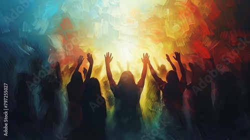 devoted followers of jesus christ worshipping together spiritual digital painting