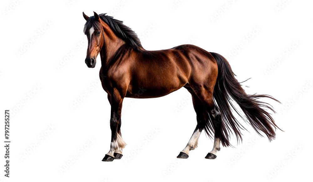 Naklejka premium A brown horse isolated on a png background.