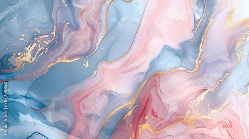 Wallpaper Mural ethereal watercolor composition in pastel pink blue and gold with fluid marbled textures abstract 8k Torontodigital.ca