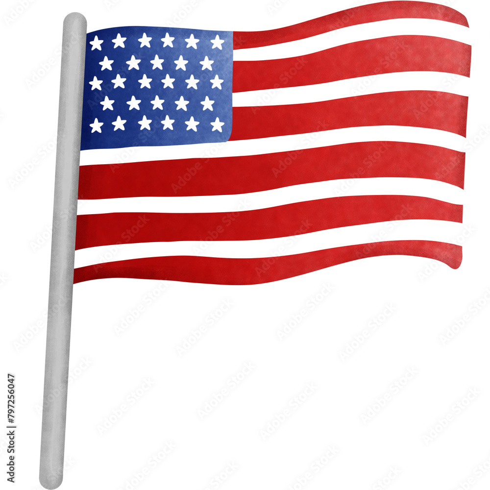 Naklejka premium Watercolor american flag clipart, Hand drawn 4th of July illustration, Independence Day decoration.
