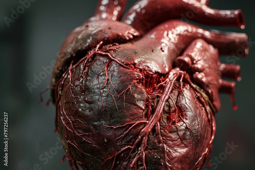 Human heart with visible vessels and arteries