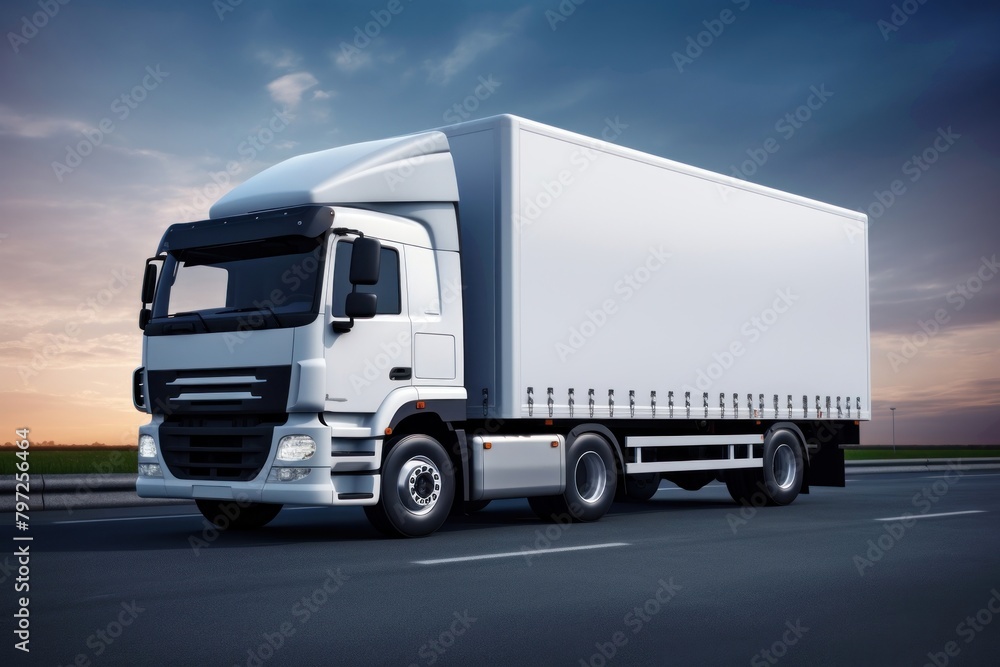 Truck on modern road vehicle transportation architecture. Truck on modern road vehicle transportation architecture.