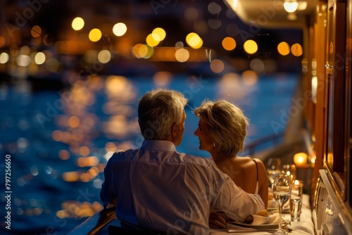 enjoying a romantic dinner cruise on a river photo