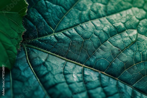 Close-up of a Green Leaf Vein Texture