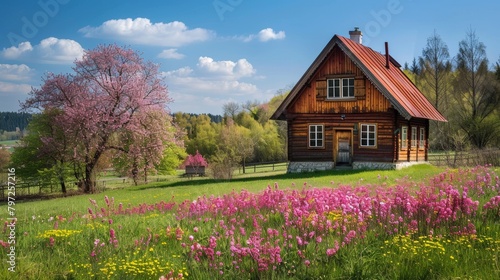 Idyllic countryside cottage in spring bloom © Denys