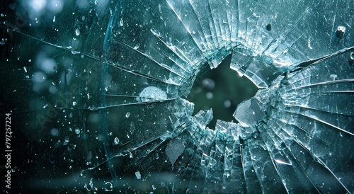 Close-up of Shattered Glass with Cracks and Texture