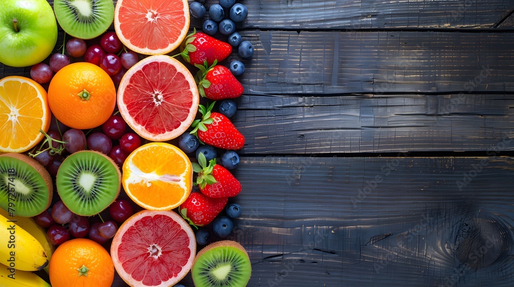 Healthy eating concept with a fresh fruit background for a balanced dieting lifestyle. For Design, Background, Cover, Poster, Banner, PPT, KV design, Wallpaper Healthy eating concept with a fresh fruit background for a balanced dieting lifestyle. For Design, Background, Cover, Poster, Banner, PPT, KV design, Wallpaper