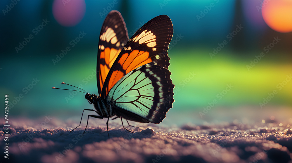 Obraz premium Colorful butterfly photos in the sunset sunlight scene, close-up butterfly photos in macro butterfly shots
