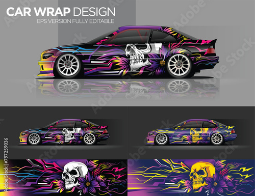 car wrap decal vinyl sticker design concept. with stripe grunge abstract background for race, livery, signage and daily use car