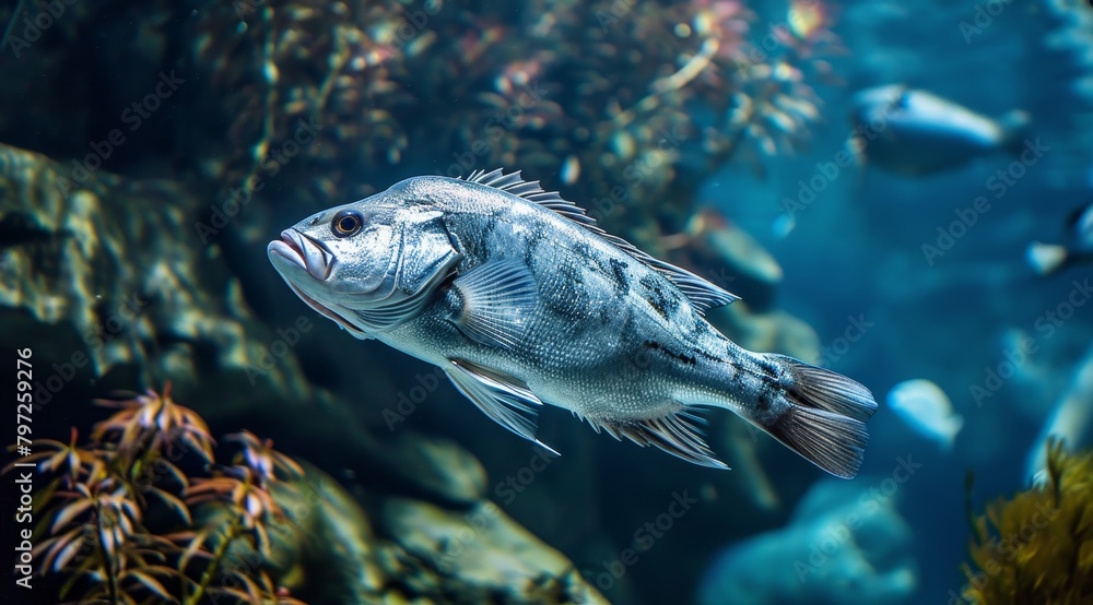 Tropical Fish Swimming in Blue Aquarium Water Tropical Fish Swimming in Blue Aquarium Water
