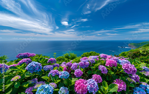 flowers on the shore of lake AI generated 