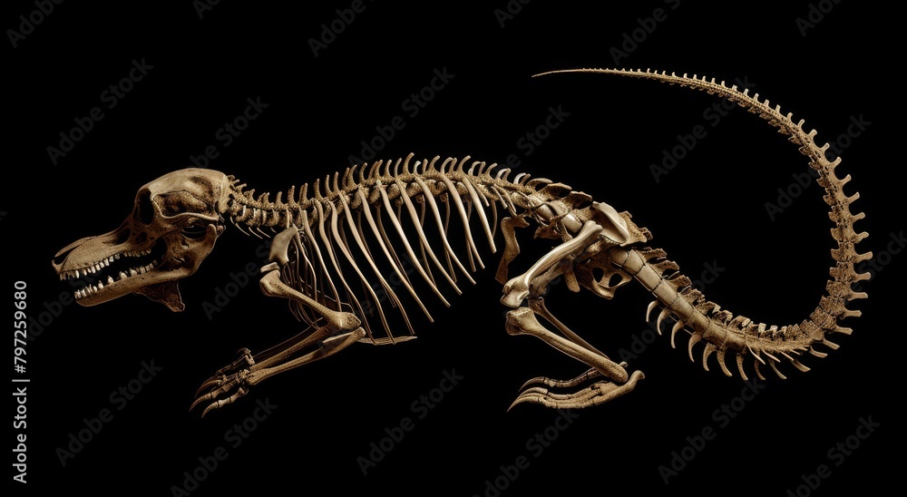 Dinosaur Skeleton on a Black Background Dinosaur Skeleton on a Black Background