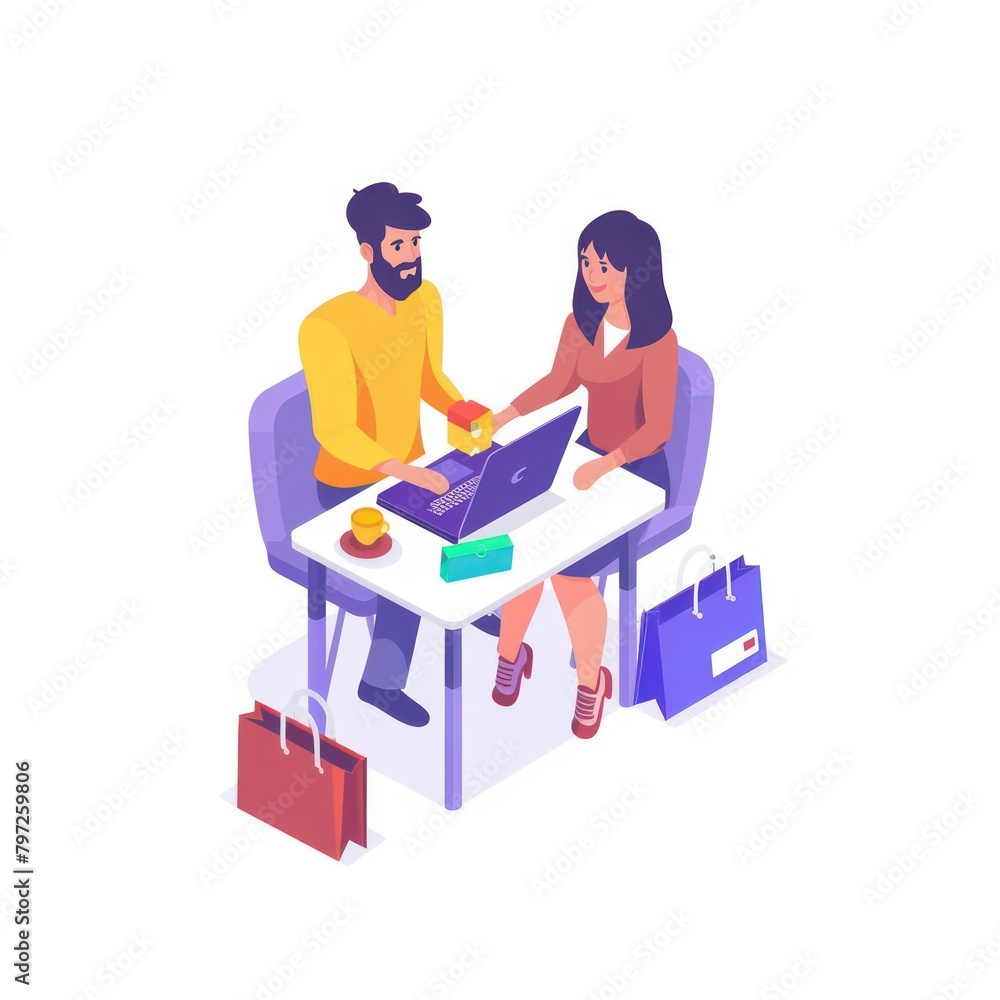 Online shopping isometry concept. People do online shopping Online shopping isometry concept. People do online shopping