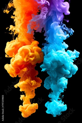Colorful ink plumes in water creating an abstract art