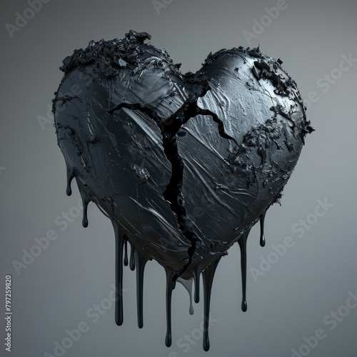 Broken heart concept with dripping black substance