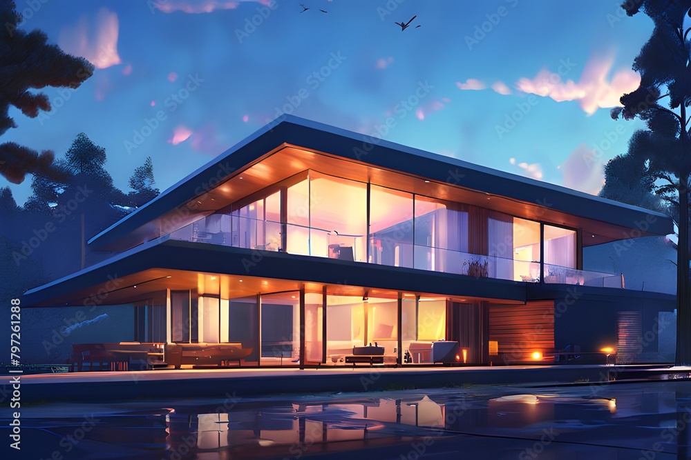 AI Generated-A large house with a lot of windows and a porch AI Generated-A large house with a lot of windows and a porch