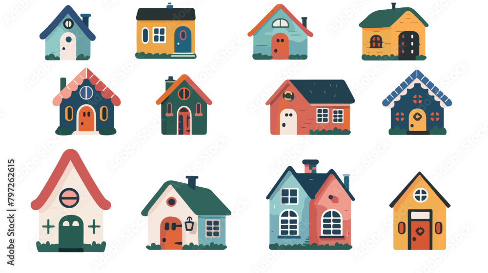 Small tiny houses. Flat design. Hand drawn trendy icon