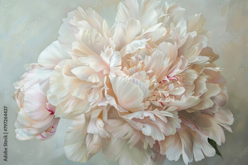 Oil painting of a close up on pale peony flower plant rose. Oil painting of a close up on pale peony flower plant rose.