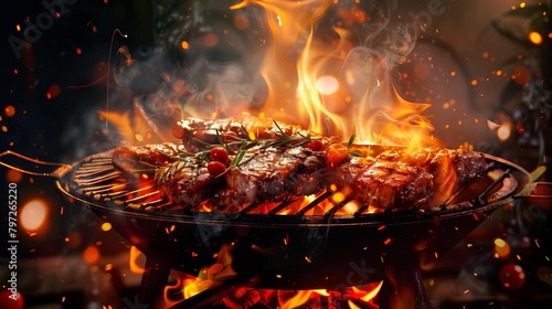 mouthwatering barbecue grill with blazing fire on open air ai generated image