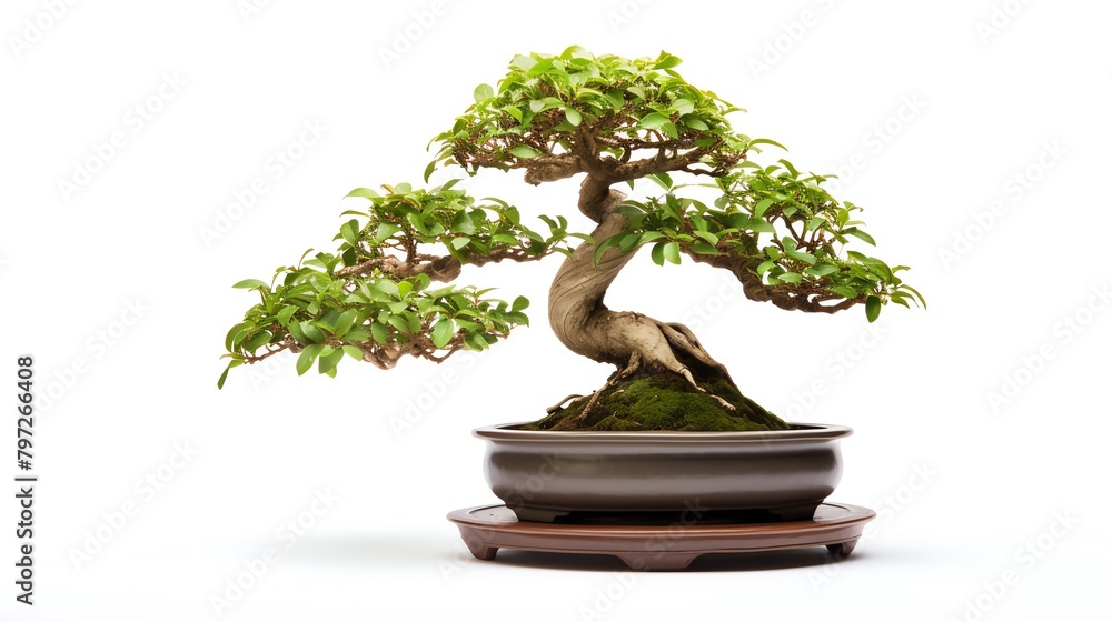 Bonsai tree in a classic ceramic pot, photographed on an isolated white background, illustrating the art of bonsai cultivation and its miniature beauty. Bonsai tree in a classic ceramic pot, photographed on an isolated white background, illustrating the art of bonsai cultivation and its miniature beauty.